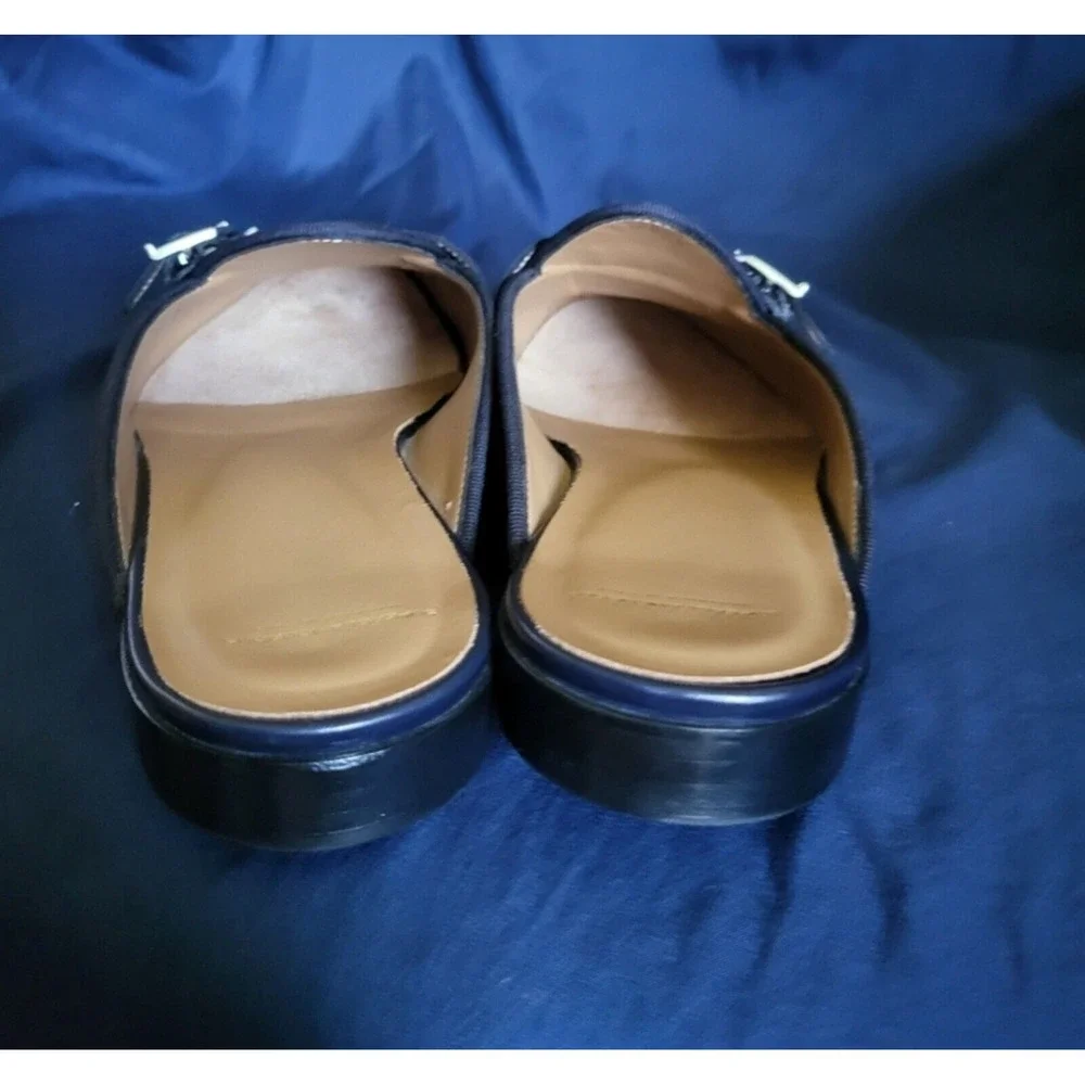 Superglamourous Men's Navy Polished Leather Monk-Straps Belgian Mules Size‎ 7